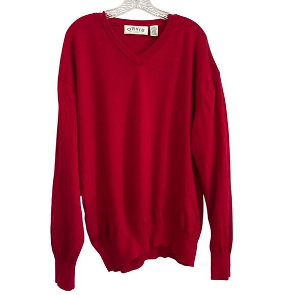 Orvis Red V-Neck Sweater XXL Cotton Cashmere Blend Lightweight Mens Pullover Top - Picture 1 of 6